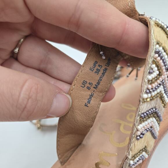 Sam Edelman Anella Leather Beaded Fringe Thong Sandals Size 8.5 Boho T Strap - Picture 5 of 6